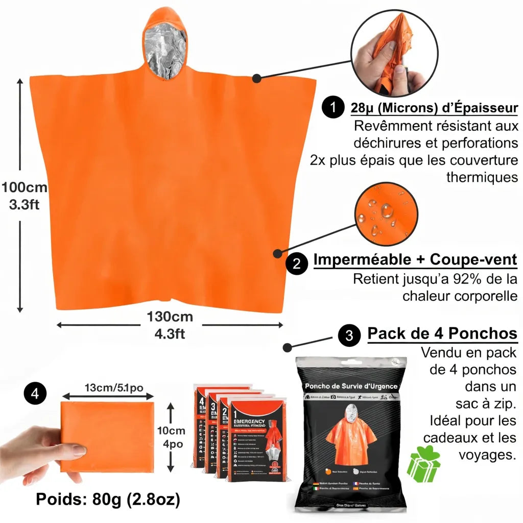 Poncho Imperméable Ultra Léger – Protection Rapide contre la Pluie